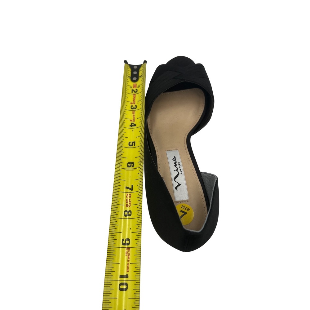 Nina Freja Black Luster Satin Peep Toe Kitten HeelDorsey Pumps Womens 7M G865F8 - Picture 6 of 7